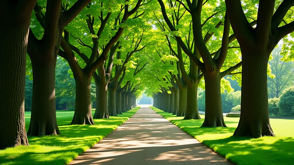 Seni koki dendroloģiskajā parkā ar zaļiem lapiem un mierīgu atmosfēru