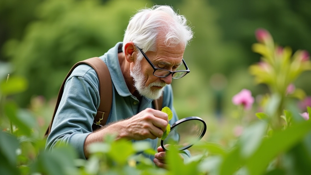 Pensionārs pēta augu specifikācijas